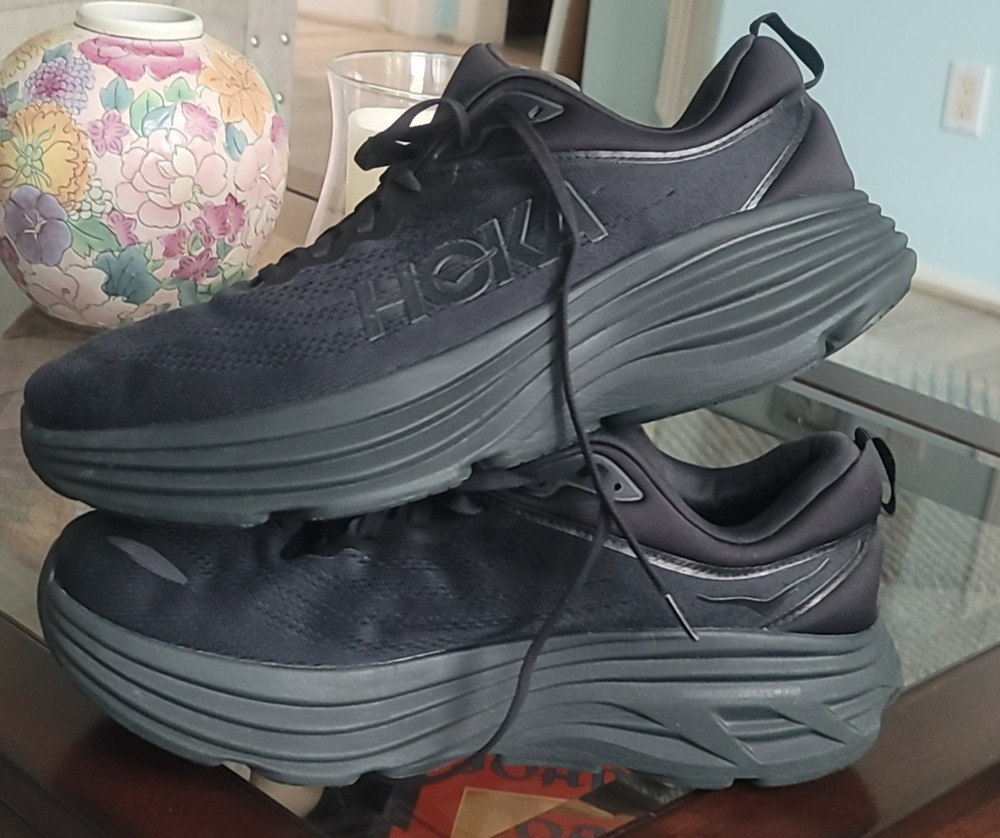 Hoka One One Bondi 8 Triple Black Men's Running Shoes Size 12D Excellent Shape
